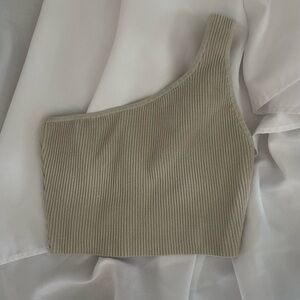 Aritzia Ribbed One-Shoulder Crop Top - Cream